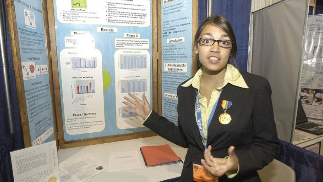 Alexandria Ocasio-Cortez The teen scientist with her project in 2007